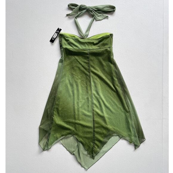 Y2K Green Sparkly Fairy Mini Halter Dress / Sz S / Trixxi / Whimsigoth Babydoll - Picture 6 of 10